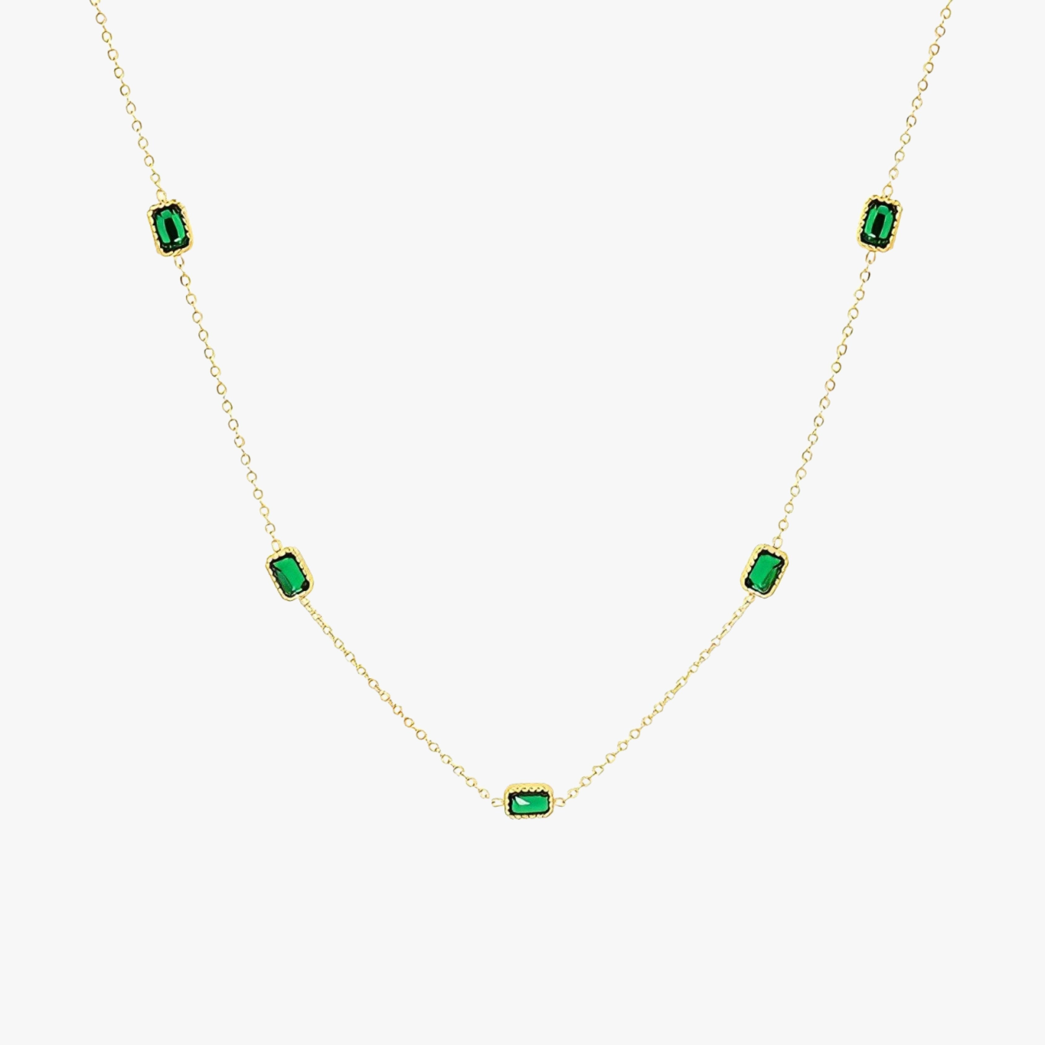 18K Gold Plated Green Stone Pendant Choker Necklace