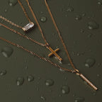 18K Gold Plated Minimalist Cross Pendant Satellite Chain Necklace