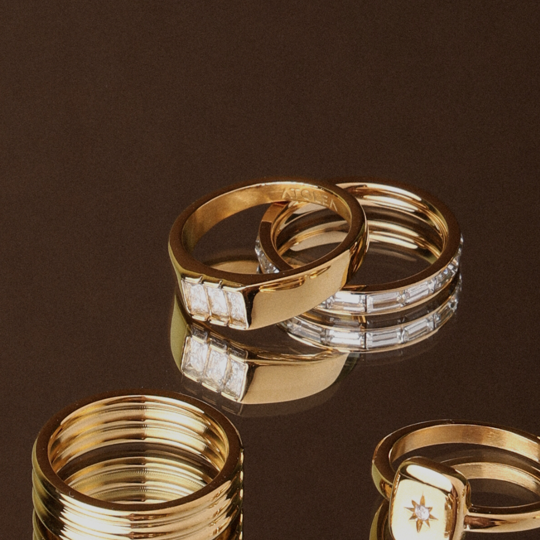 18K Gold Plated Baguette Zircon Signet Ring