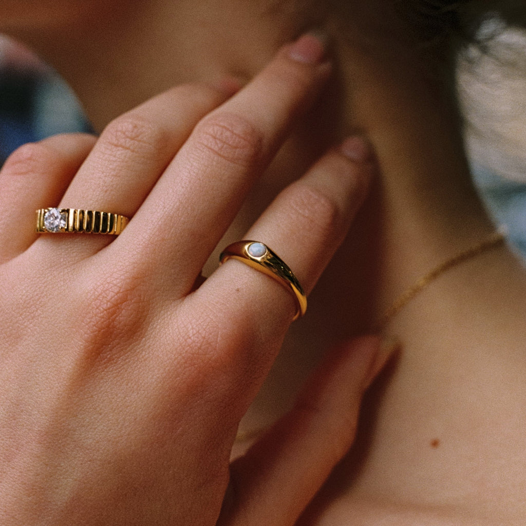 18K Gold Plated Opal Stone Band Ring Gold Silver