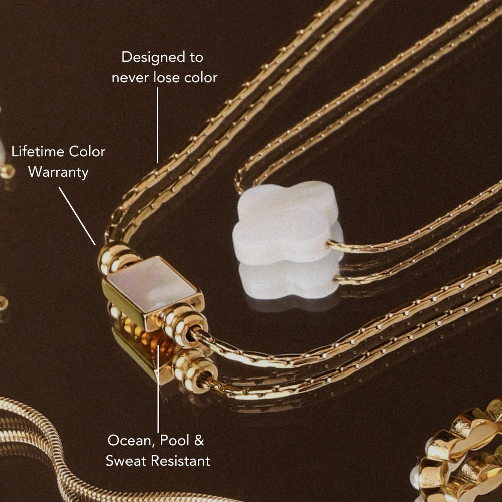 18K Gold Plated Mother of Pearl Rectangle Pendant Necklace