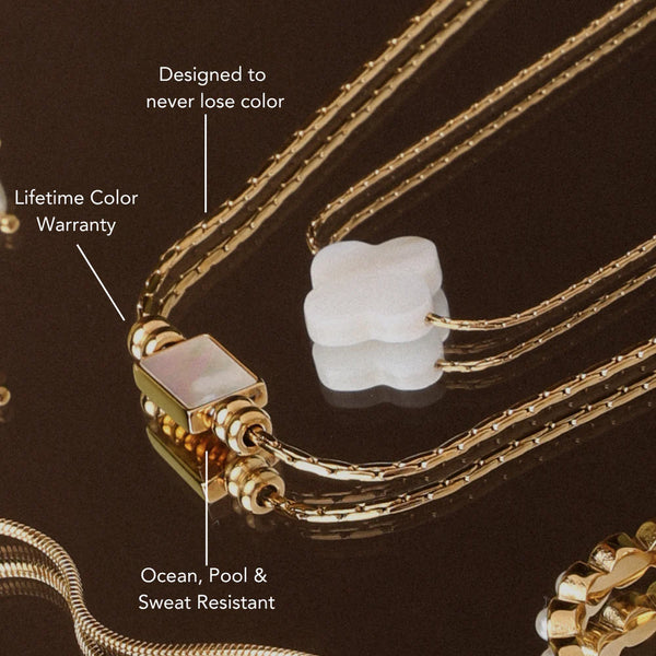 18K Gold Plated Mother of Pearl Rectangle Pendant Necklace