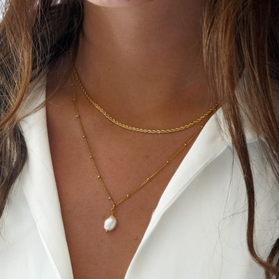 Rope Chain Choker & Baroque Pearl Pendant Bundle Set