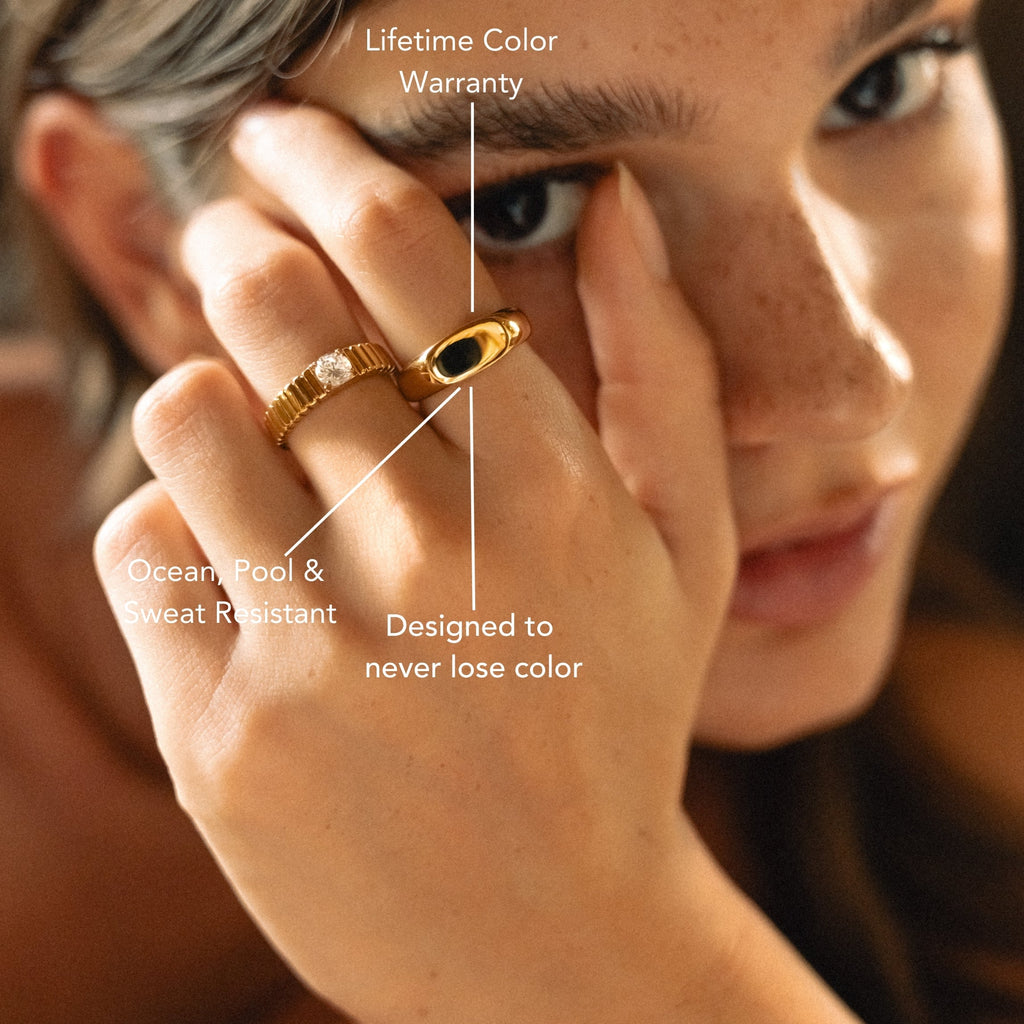 18K Gold Plated Everyday Signet Ring Waterproof