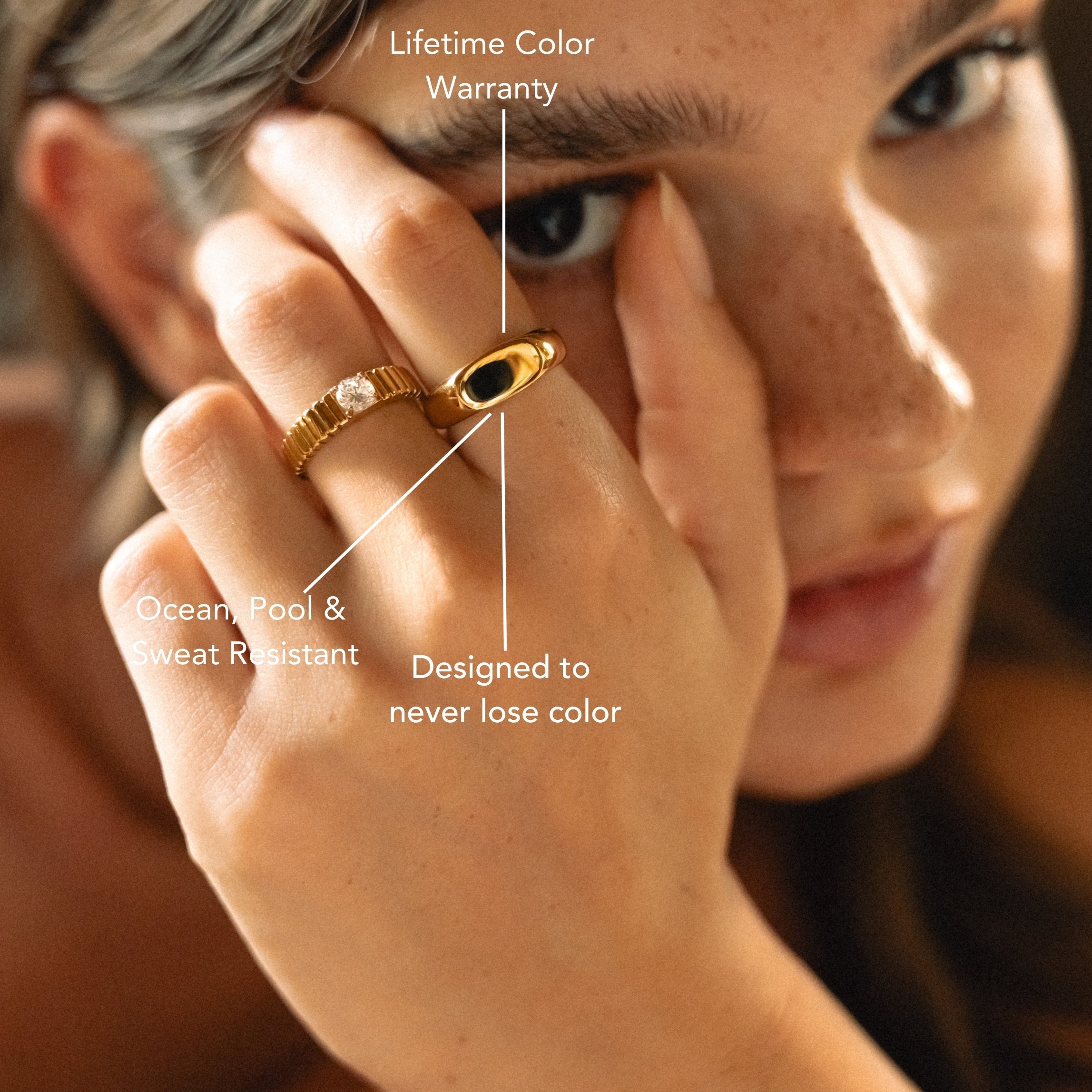 18K Gold Plated Everyday Signet Ring Waterproof