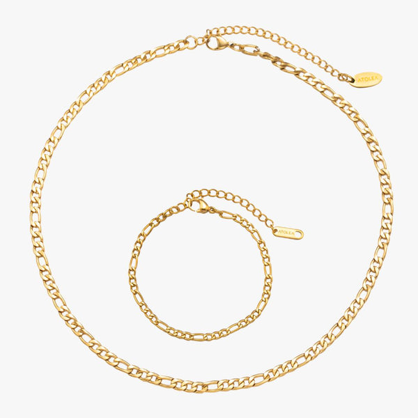 Figaro Chain Necklace & Bracelet Bundle Set