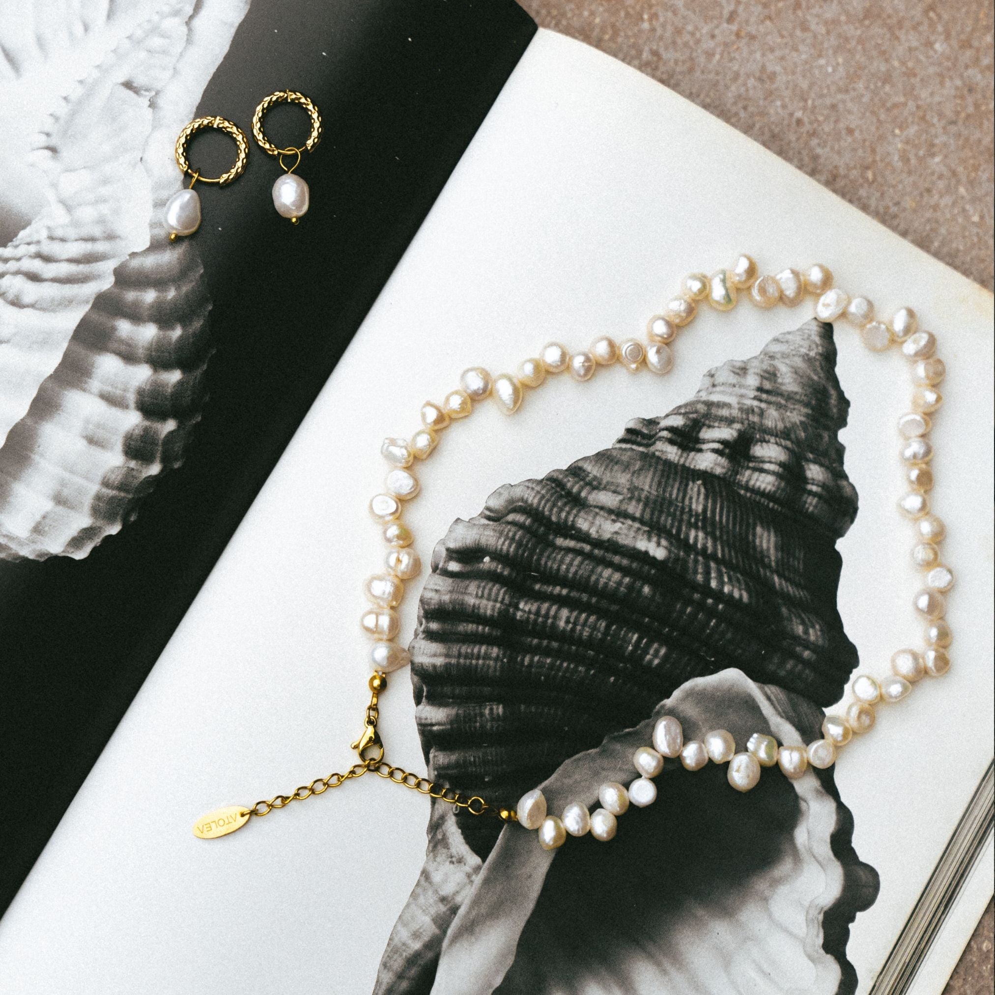 18K Gold Plated Hammered Freshwater Pearl Hoop Earrings