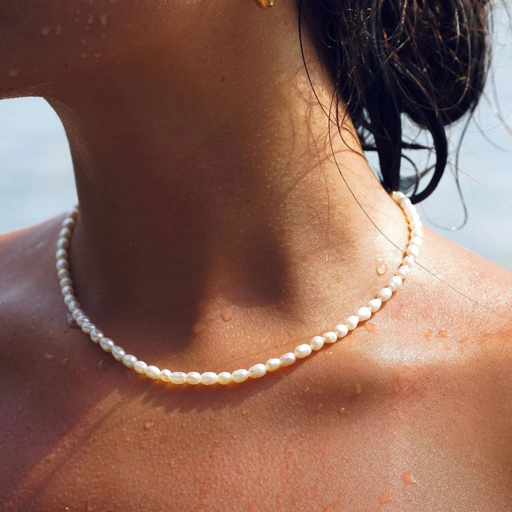 18K Gold Plated Genuine Freshwater Pearl Choker Necklace