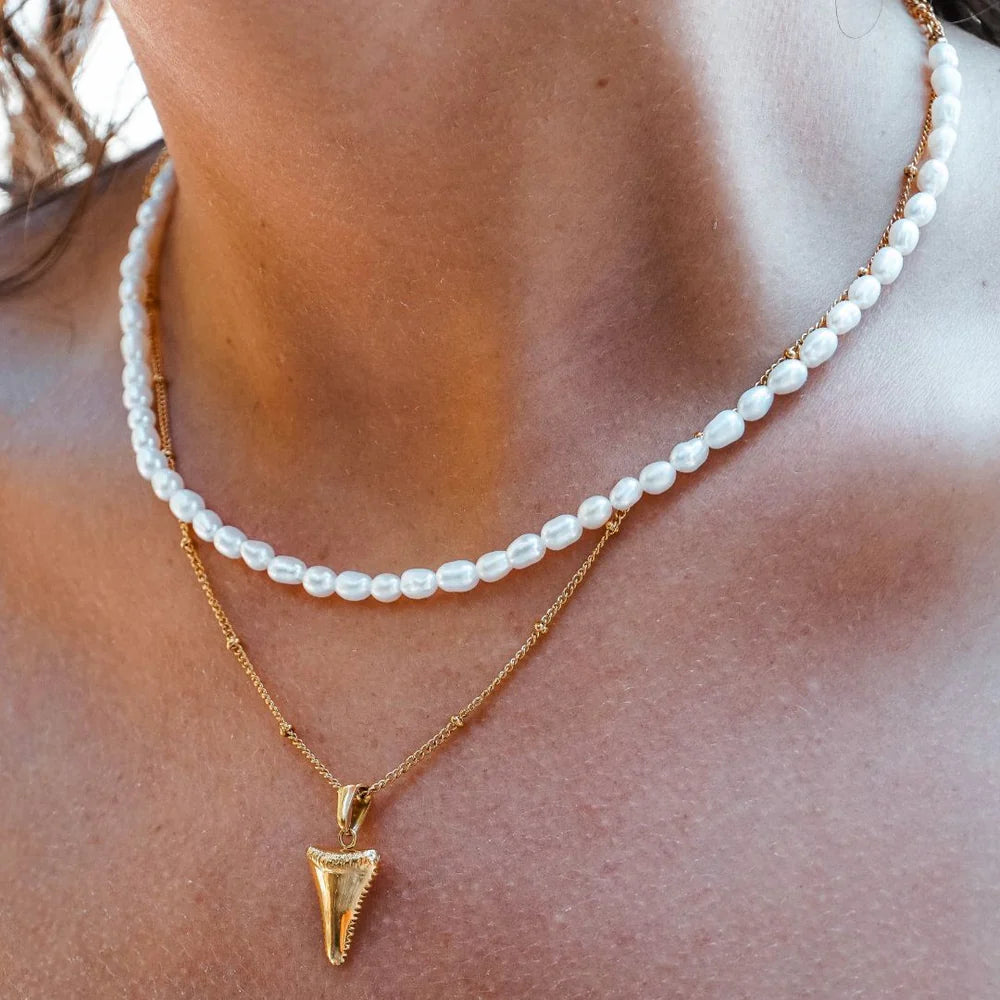 18K Gold Plated Genuine Freshwater Pearl Choker Necklace