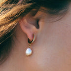 18K Gold Plated Genuine Freshwater Pearl Hoop Earrings