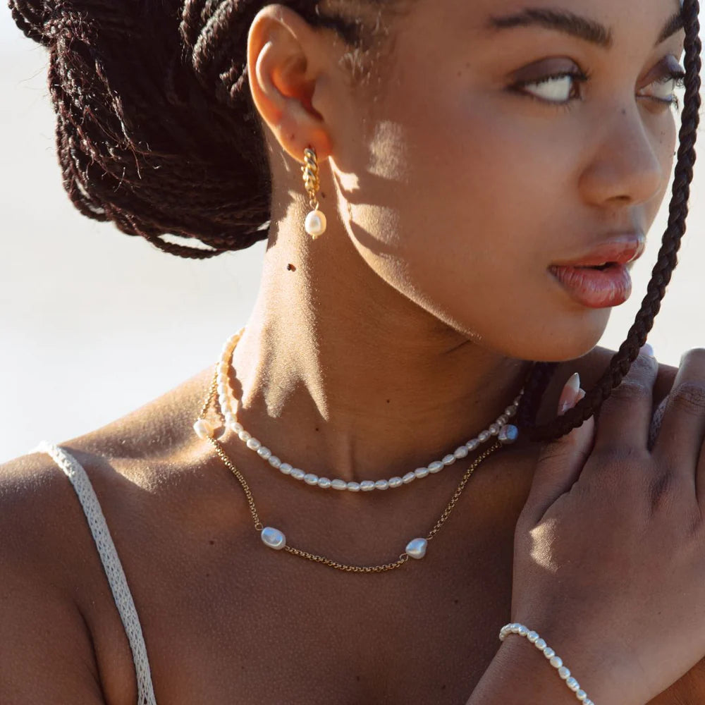 18K Gold Plated Genuine Freshwater Pearl Choker Necklace