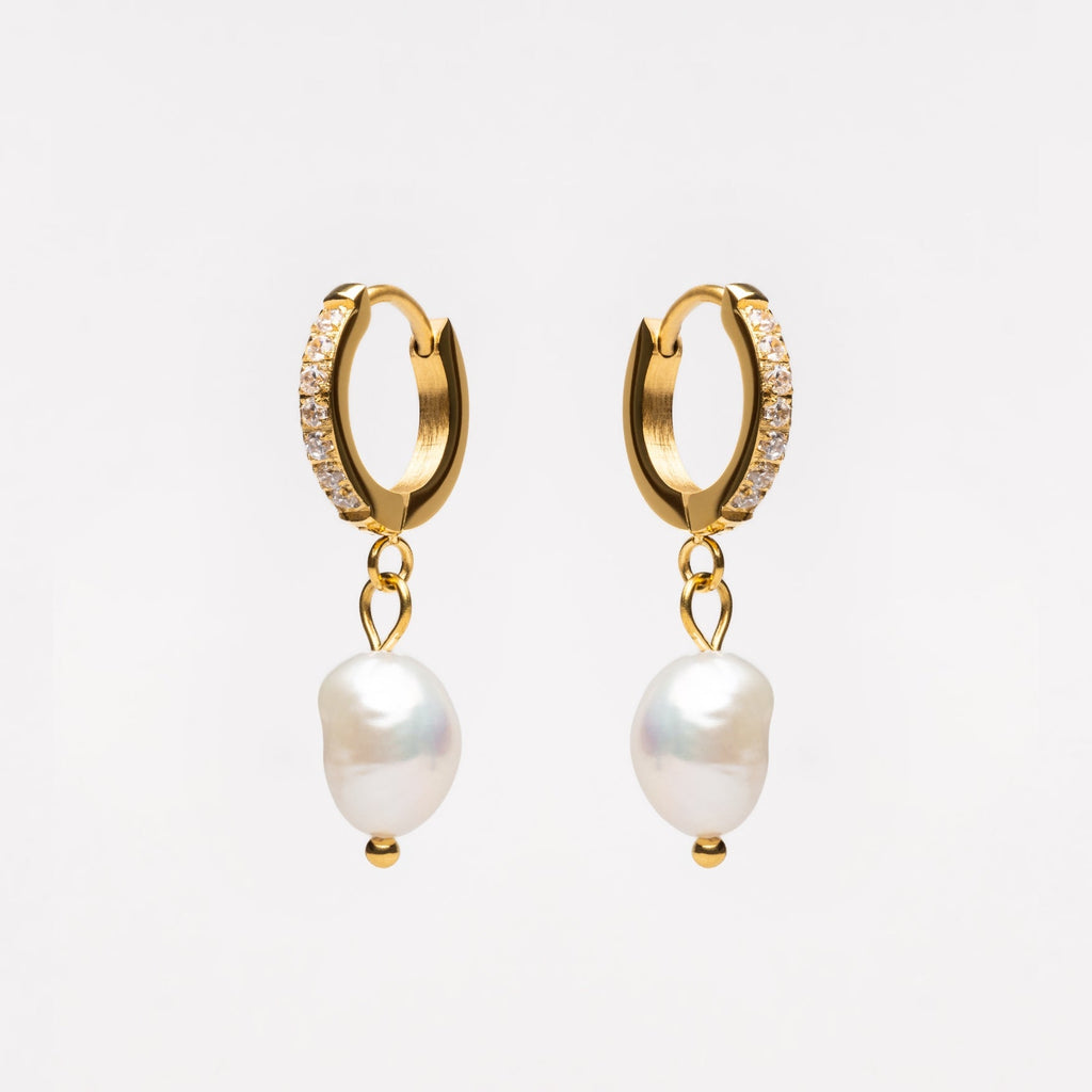 18K Gold Plated Genuine Freshwater Pearl Hoop Earrings