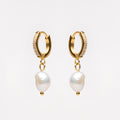 18K Gold Plated Genuine Freshwater Pearl Hoop Earrings