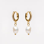 18K Gold Plated Genuine Freshwater Pearl Hoop Earrings