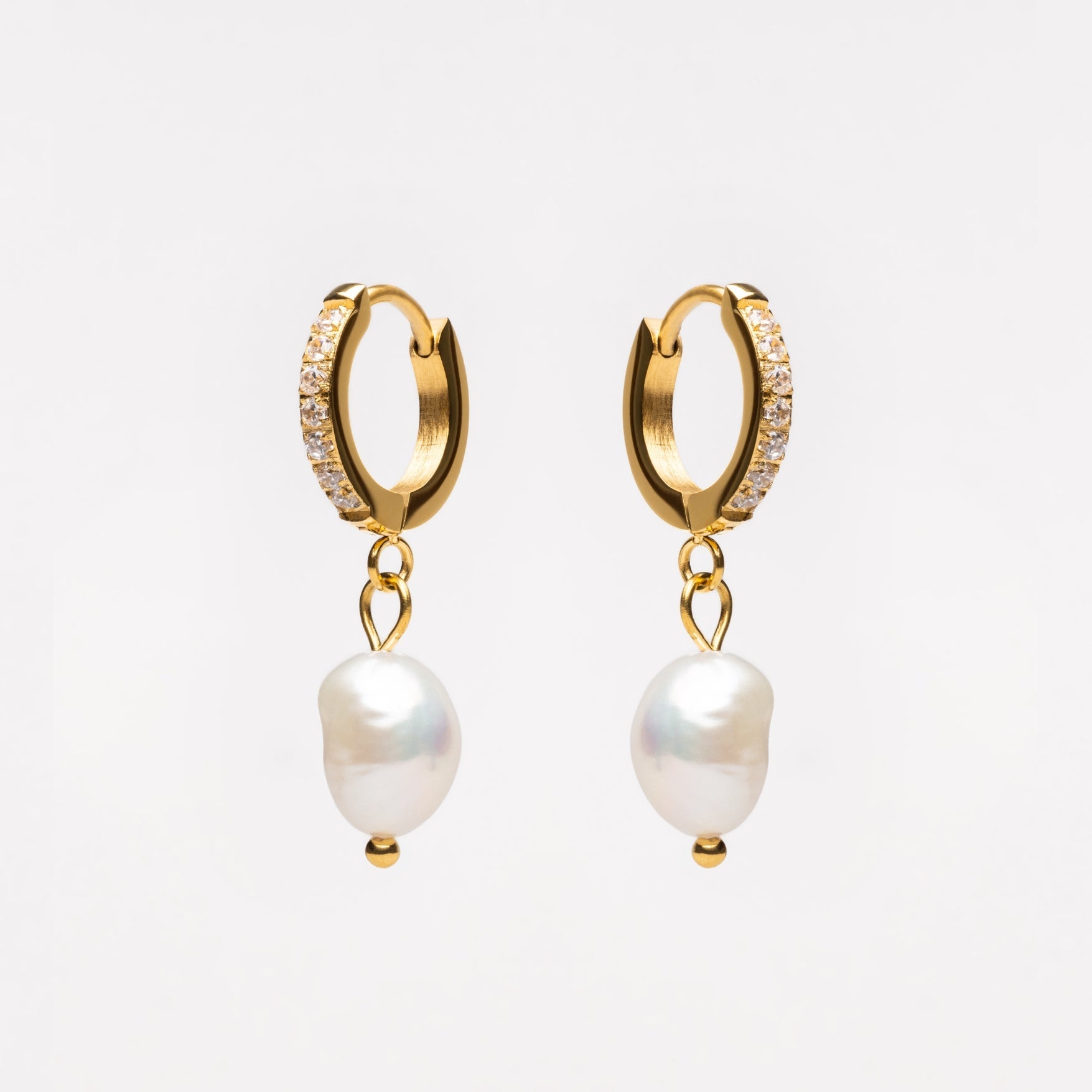 18K Gold Plated Genuine Freshwater Pearl Hoop Earrings