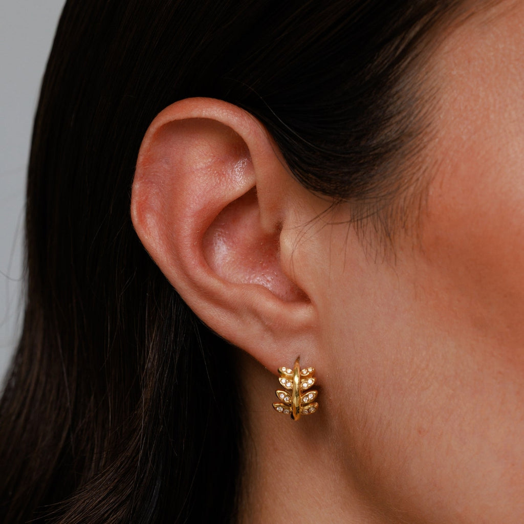18K Gold Plated Laurel Leaf Hoop Earrings