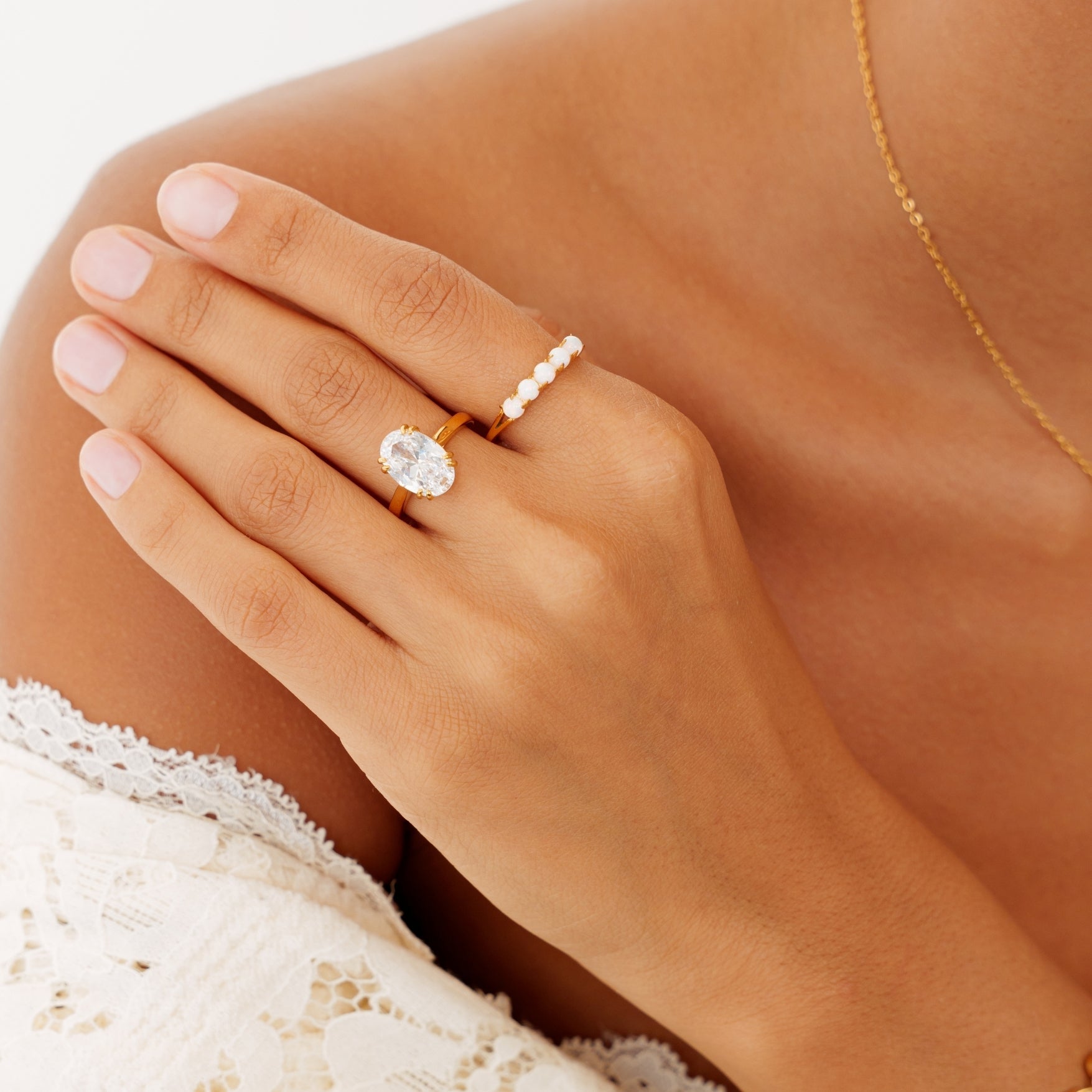18K Gold Plated Oval Solitaire Zircon Ring