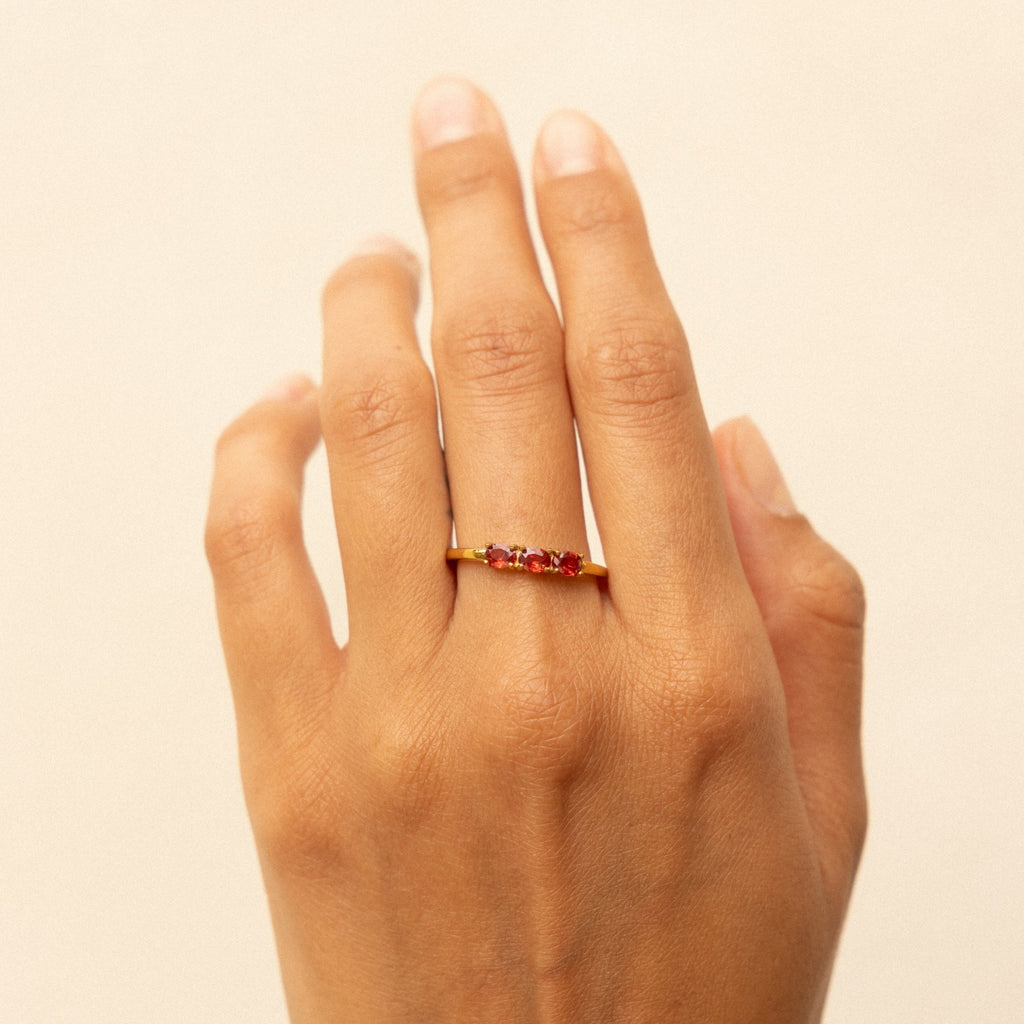 18K Gold Plated Raspberry Garnet Red Zircon Ring