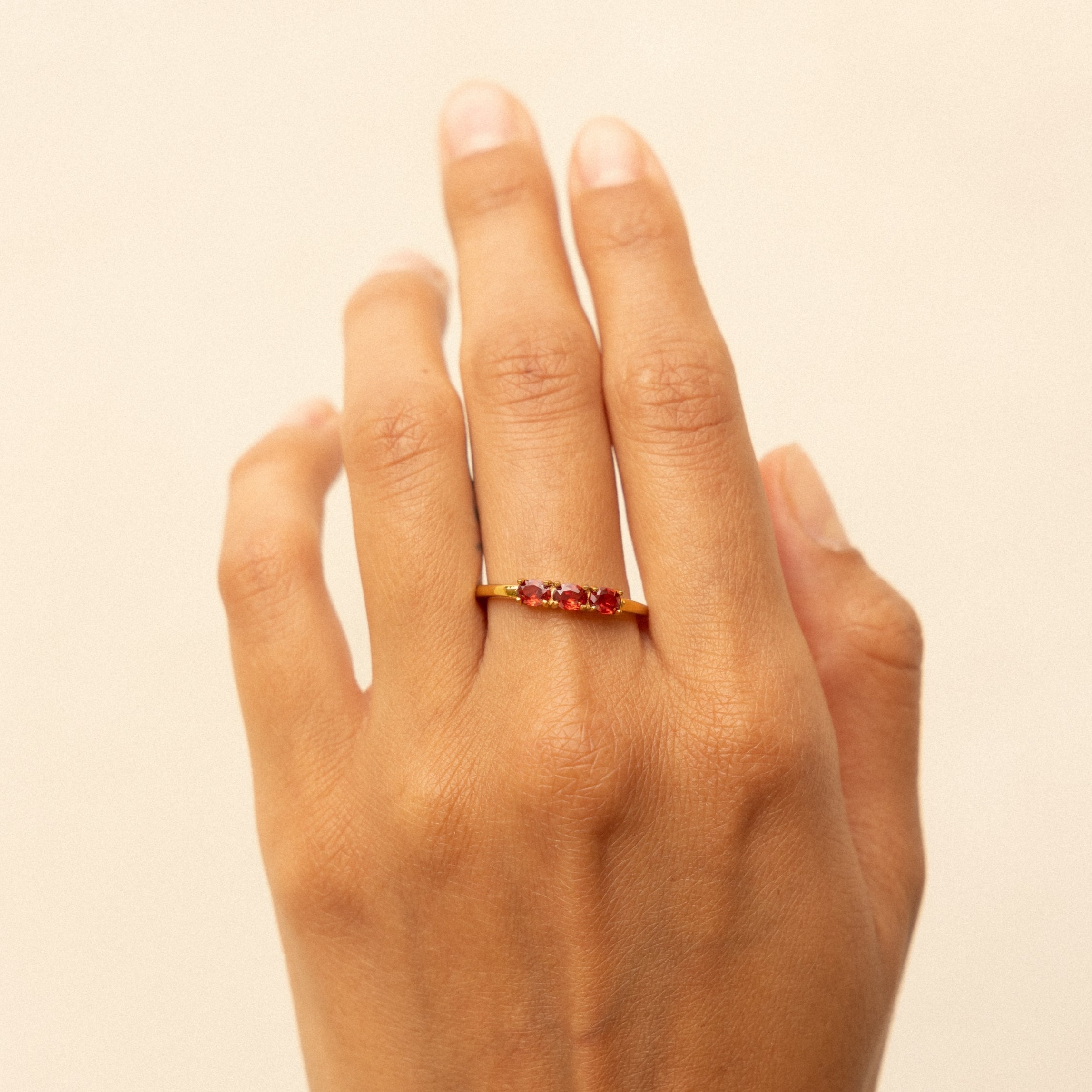 18K Gold Plated Raspberry Garnet Red Zircon Ring