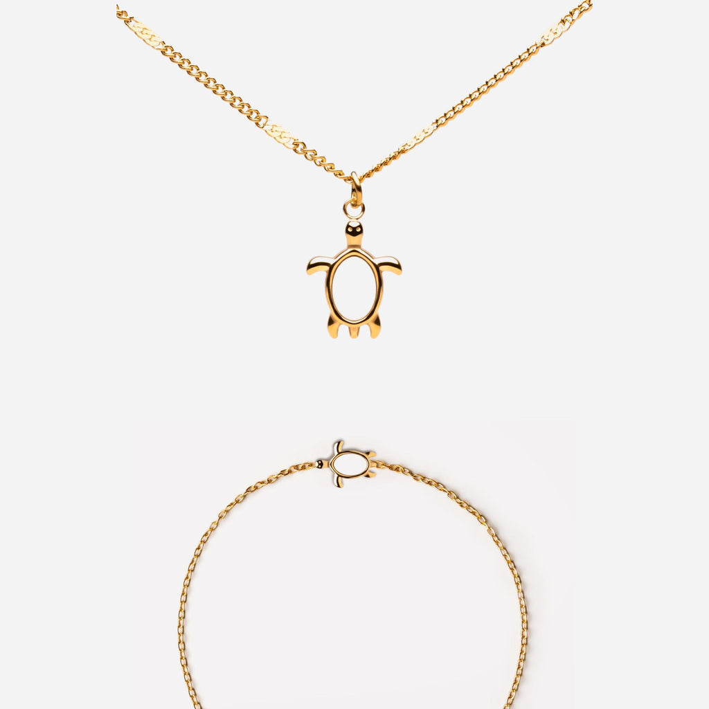 Sea Turtle Necklace & Bracelet Bundle Set