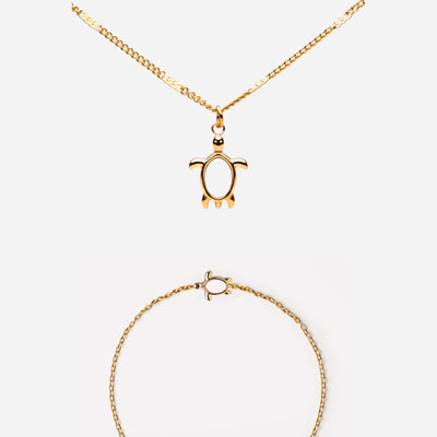 Sea Turtle Necklace & Bracelet Bundle Set