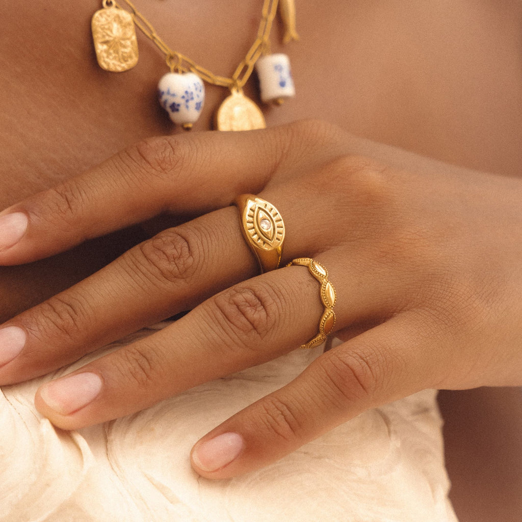 18K Gold Plated Aphrodite Greek Band Ring Dainty