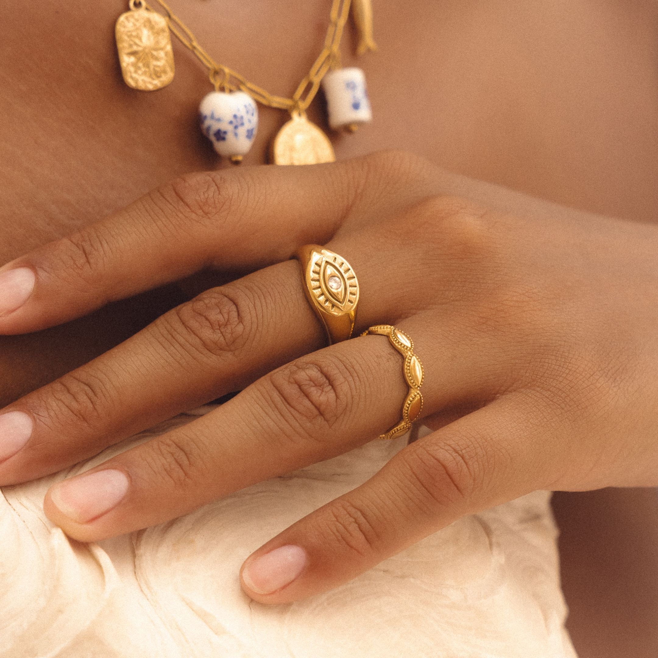 18K Gold Plated Aphrodite Greek Band Ring Dainty