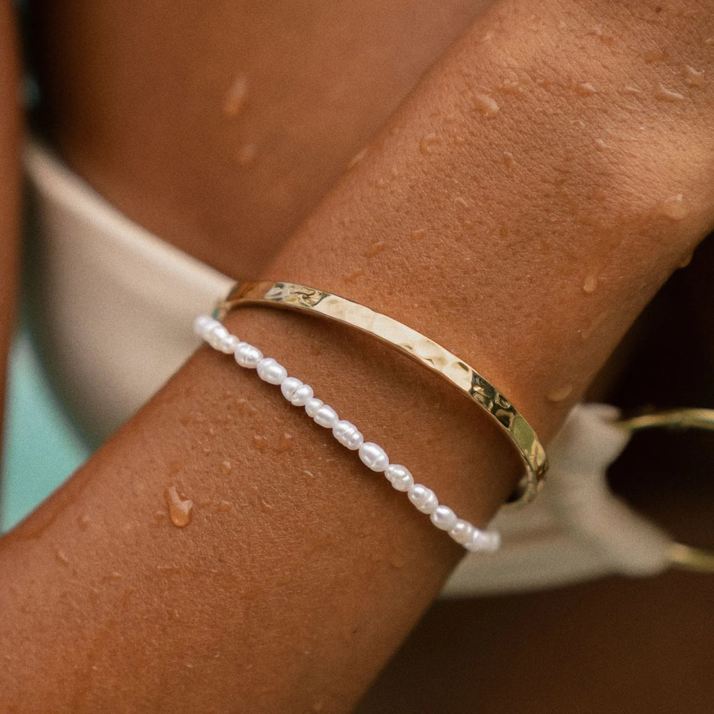 18K Gold Plated Hammered Cuff Bracelet Adjustable Bangle