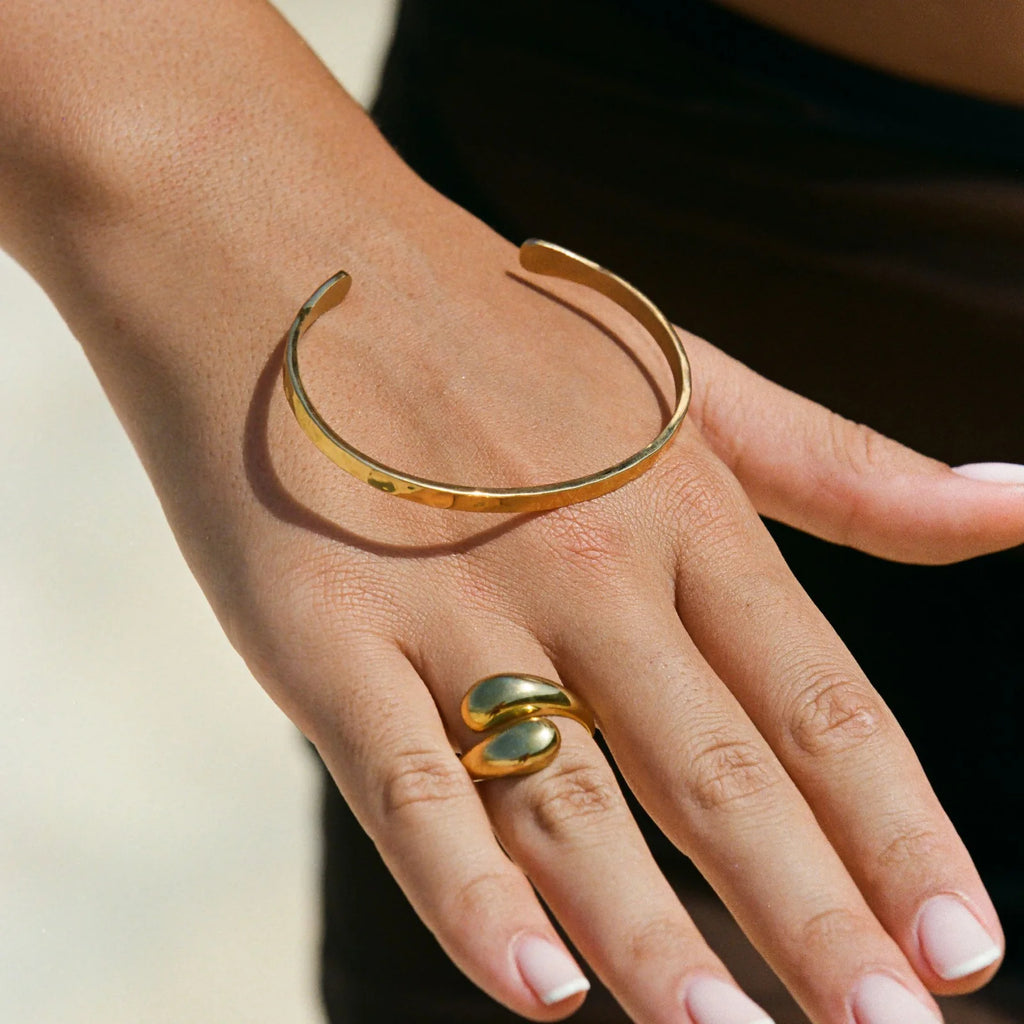 18K Gold Plated Hammered Cuff Bracelet Adjustable Bangle