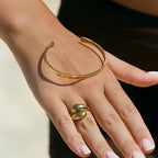 18K Gold Plated Hammered Cuff Bracelet Adjustable Bangle