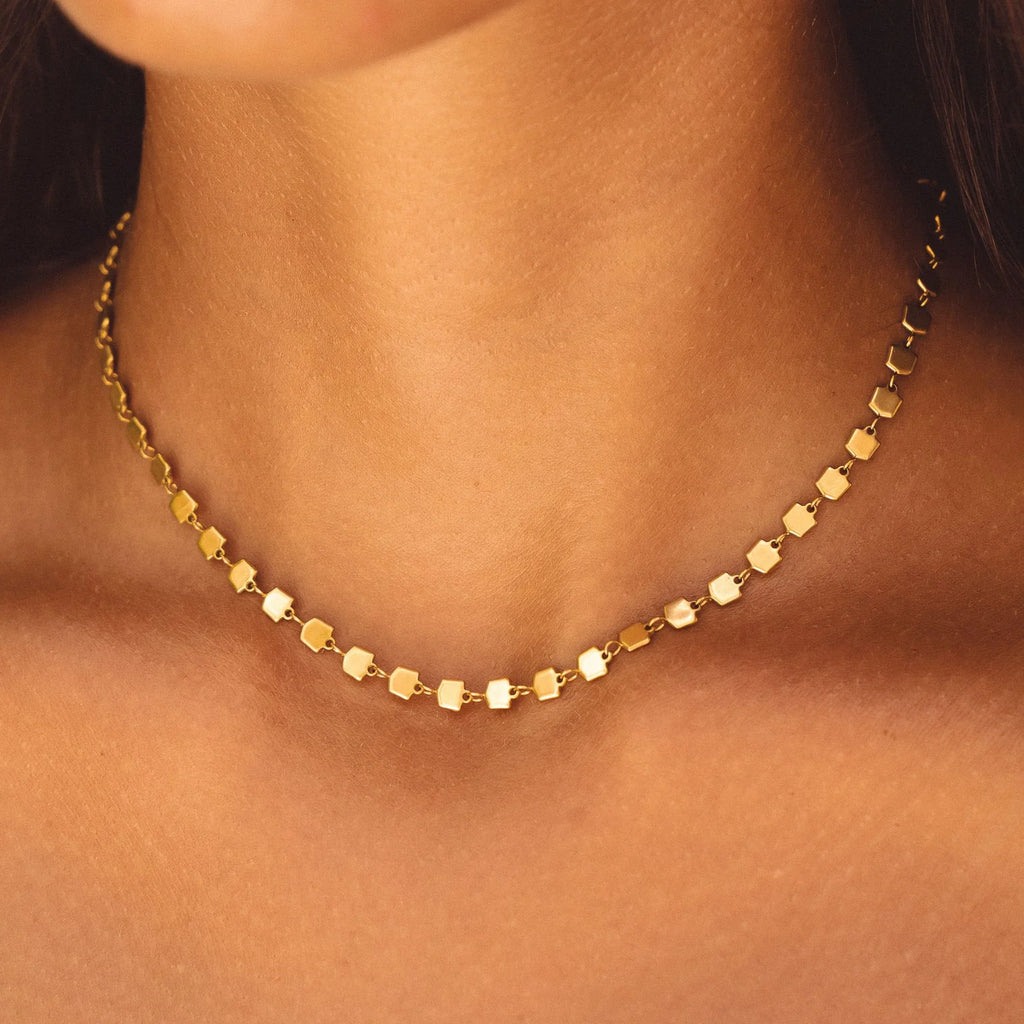 18K Gold Plated Geometric Bead Choker Necklace Waterproof