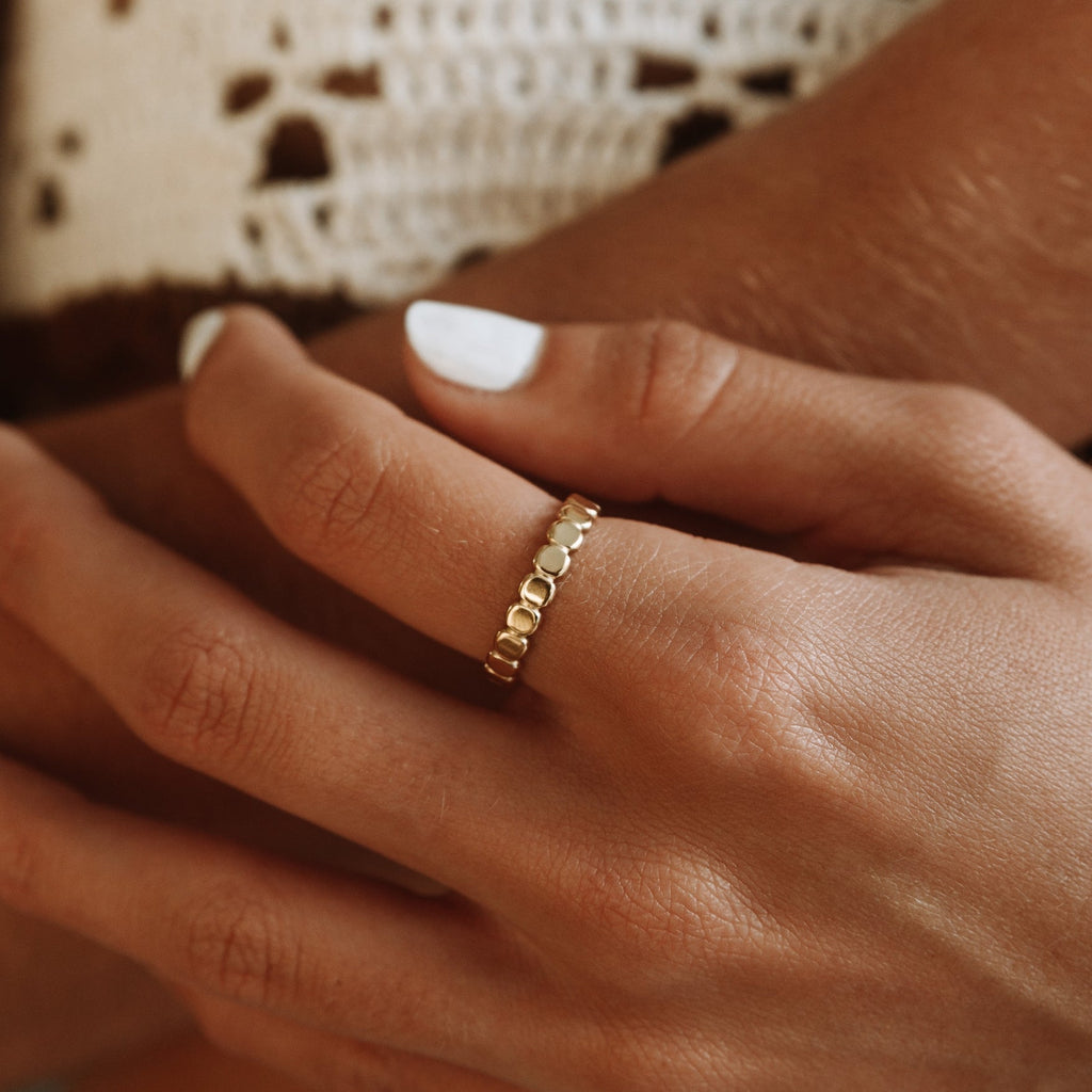 18K Gold Plated Beaded Stacking Ring Gold Silver