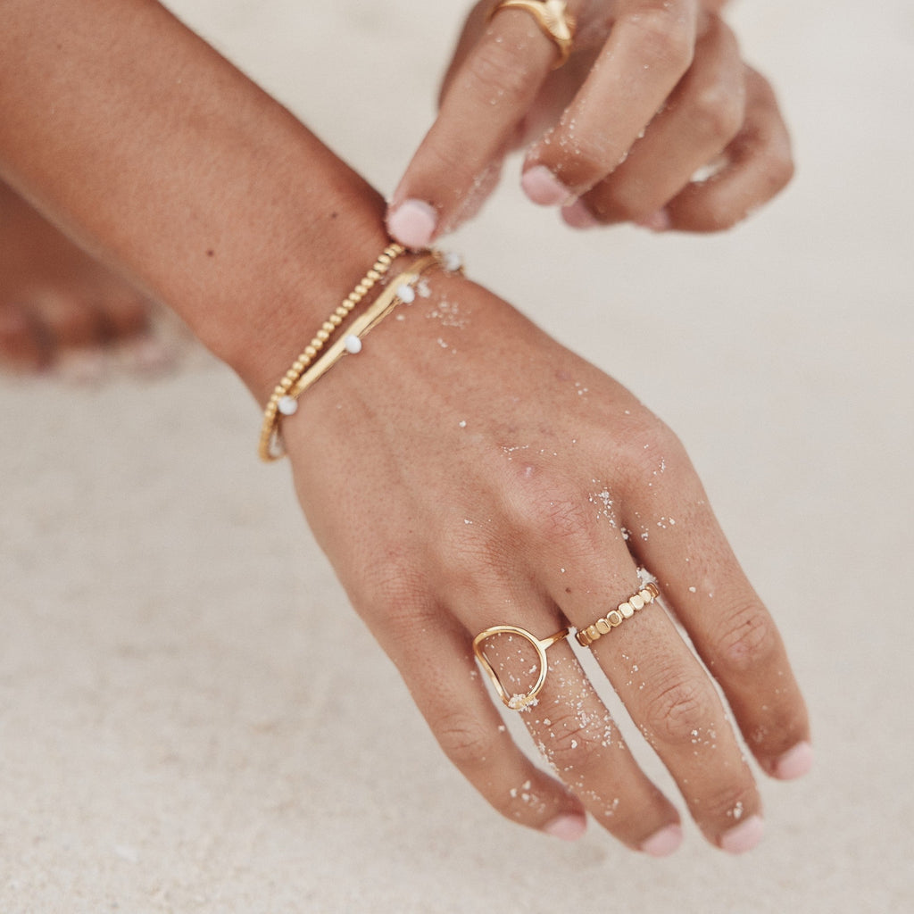 18K Gold Plated Beaded Stacking Ring Gold Silver