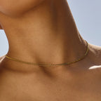 18K Gold Plated Double Chain Curb & Satellite Choker Necklace