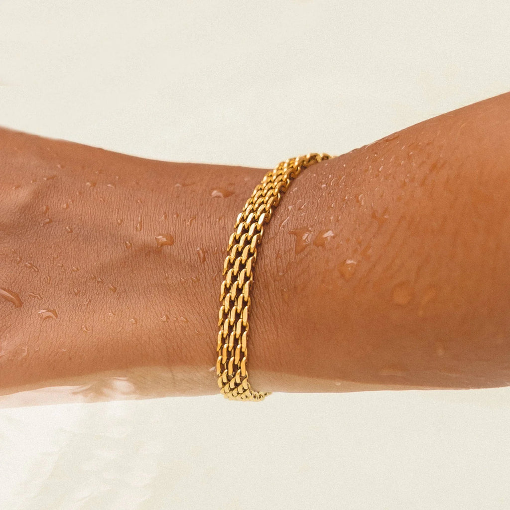 18K Gold Plated Woven Chain Bracelet Statement Bold