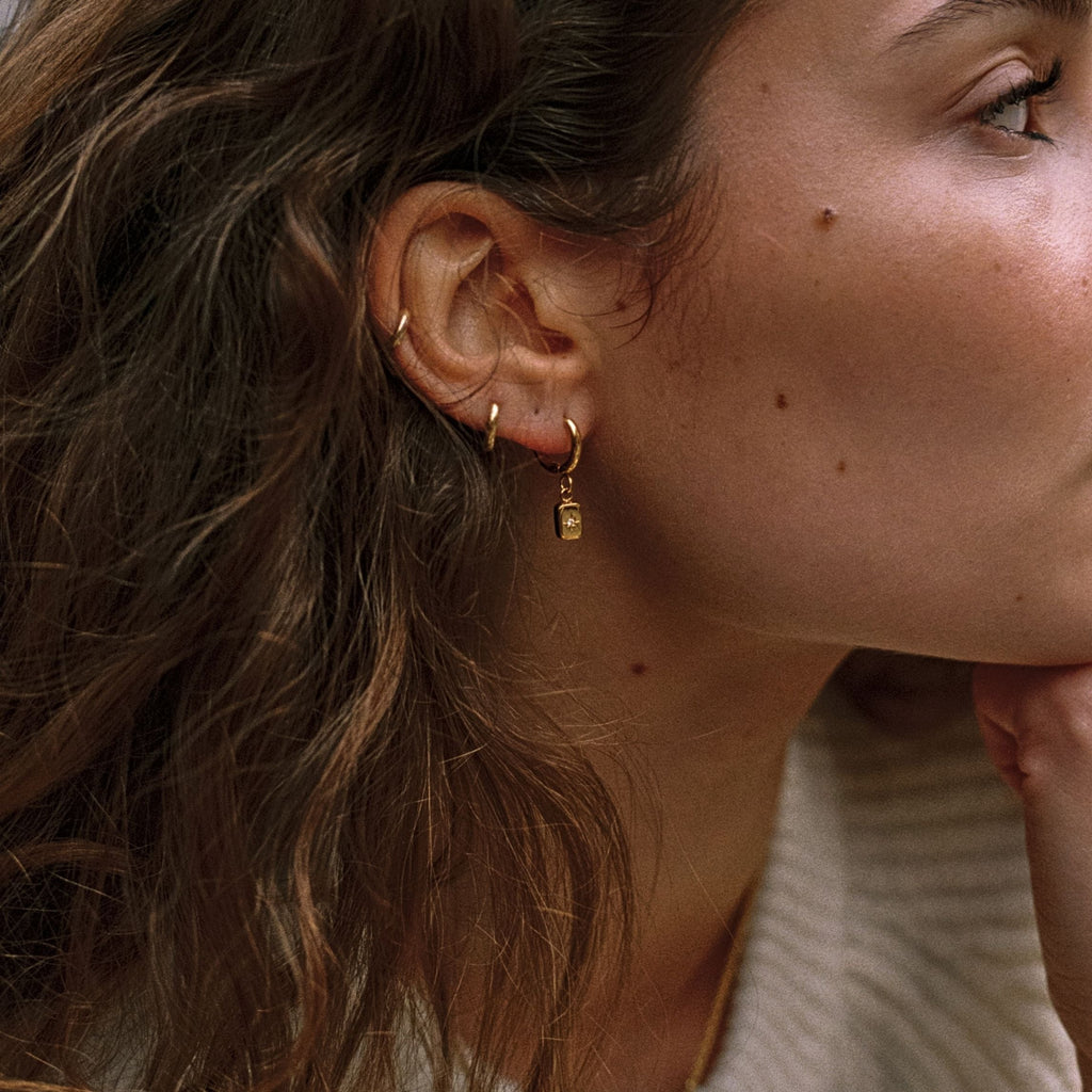 18K Gold Plated Celestial Star Zircon Charm Hoops
