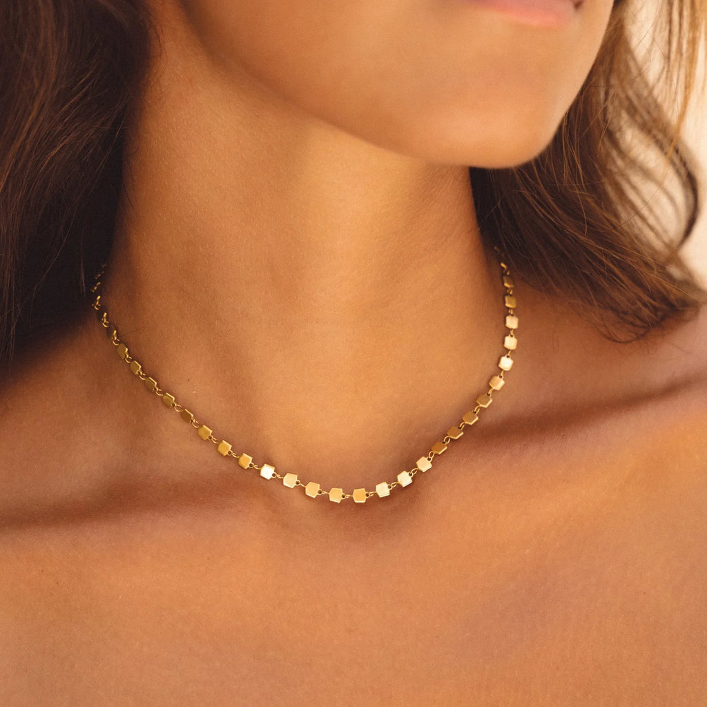18K Gold Plated Geometric Bead Choker Necklace Waterproof