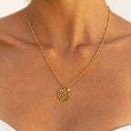 18K Gold Plated Hammered Medallion Coin Pendant Necklace