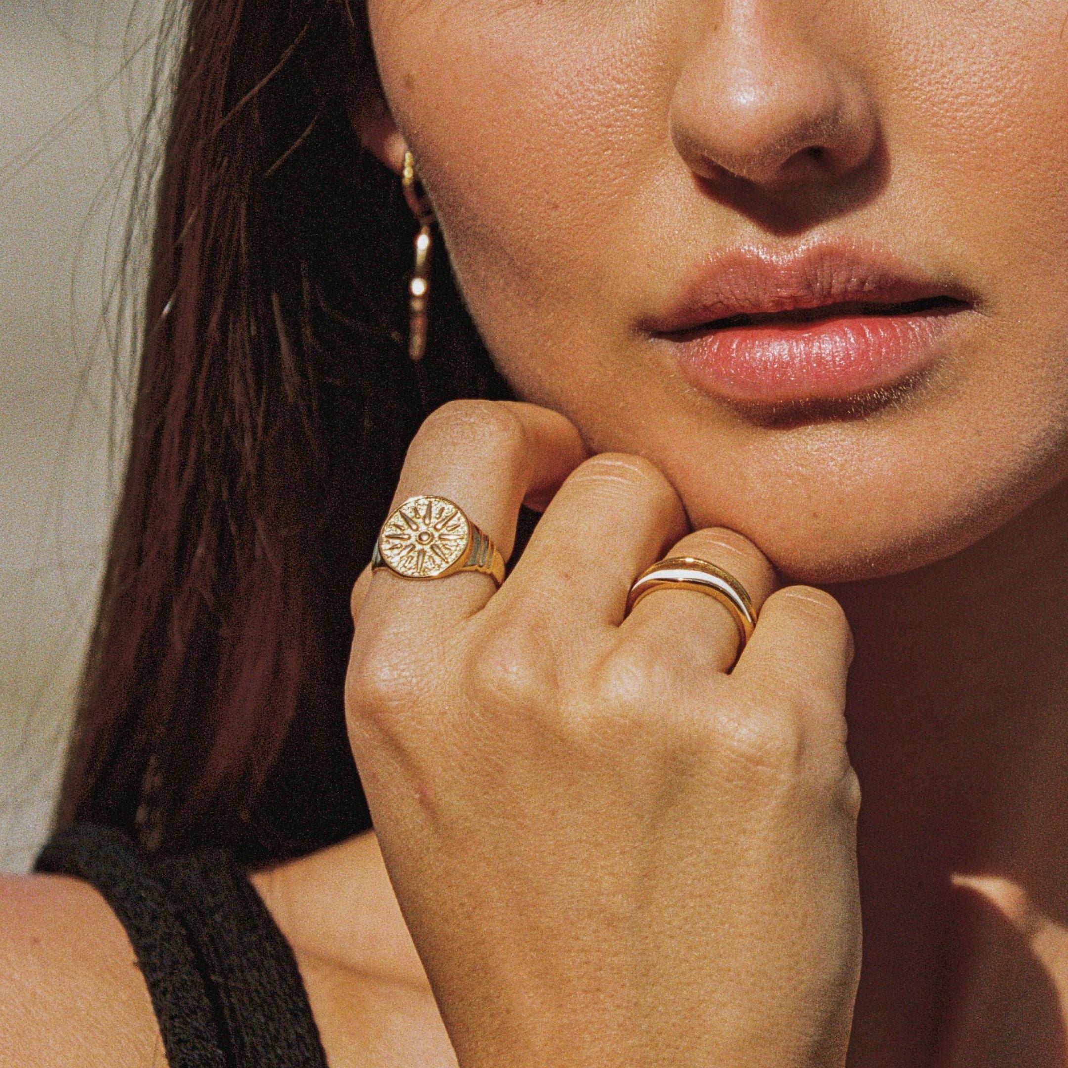 18K Gold Plated Golden Sun Signet Ring
