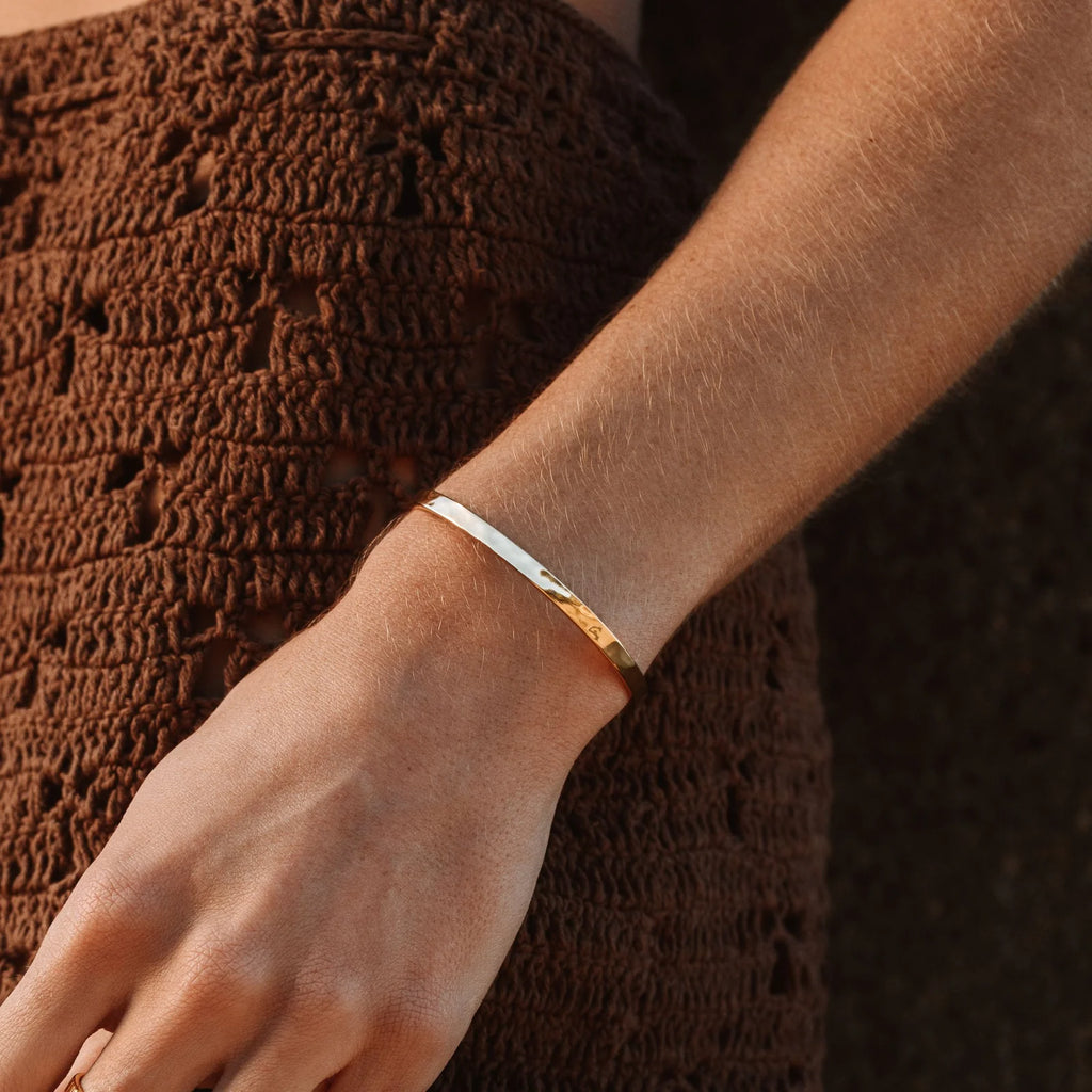 18K Gold Plated Hammered Cuff Bracelet Adjustable Bangle