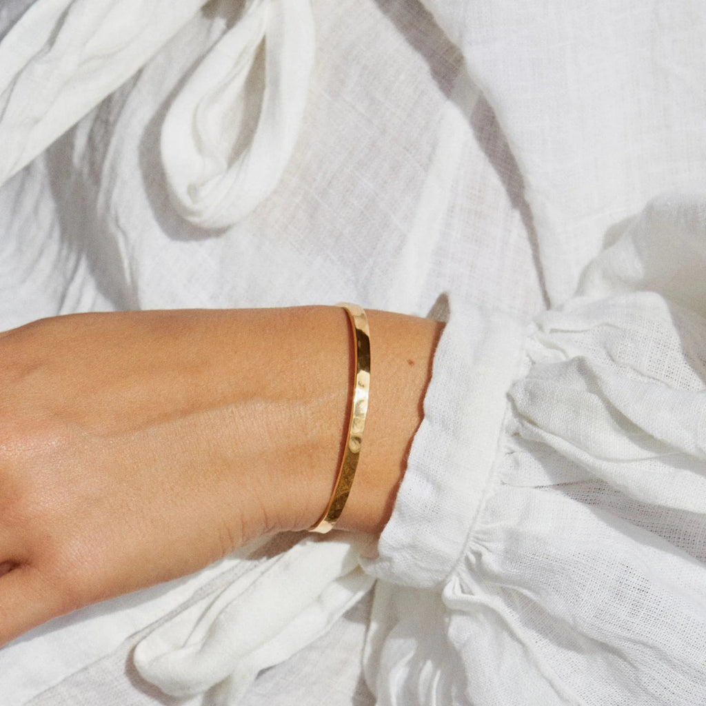 18K Gold Plated Hammered Cuff Bracelet Adjustable Bangle