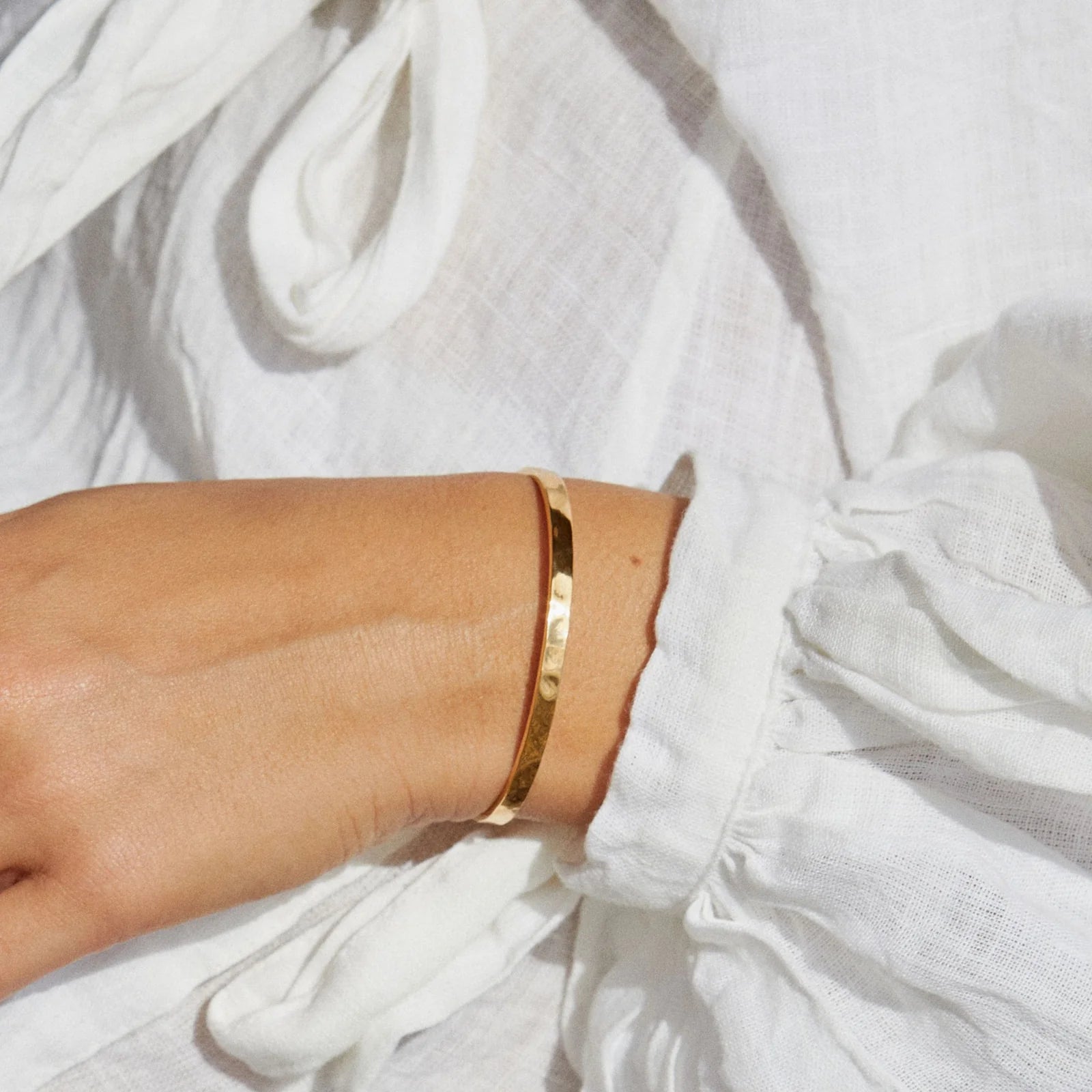 18K Gold Plated Hammered Cuff Bracelet Adjustable Bangle