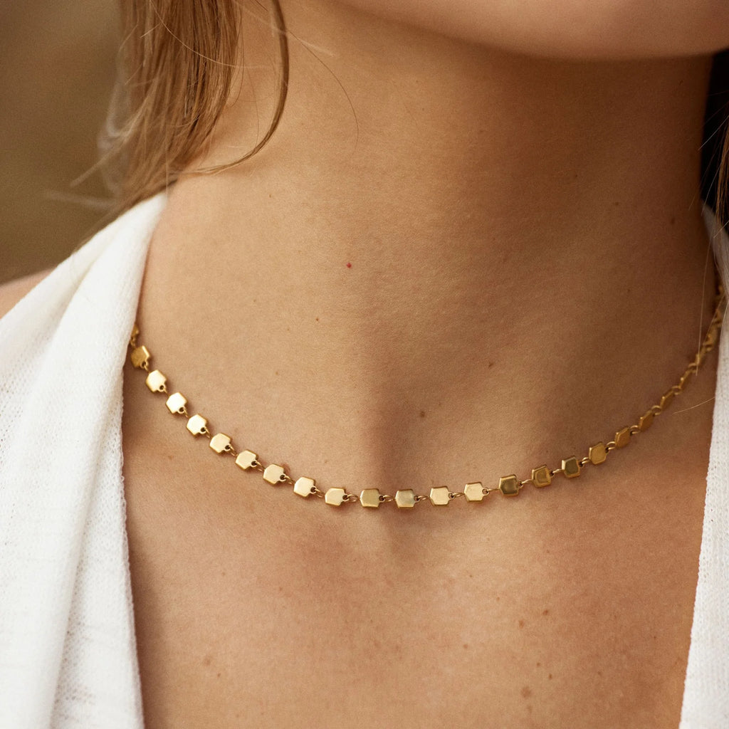18K Gold Plated Geometric Bead Choker Necklace Waterproof