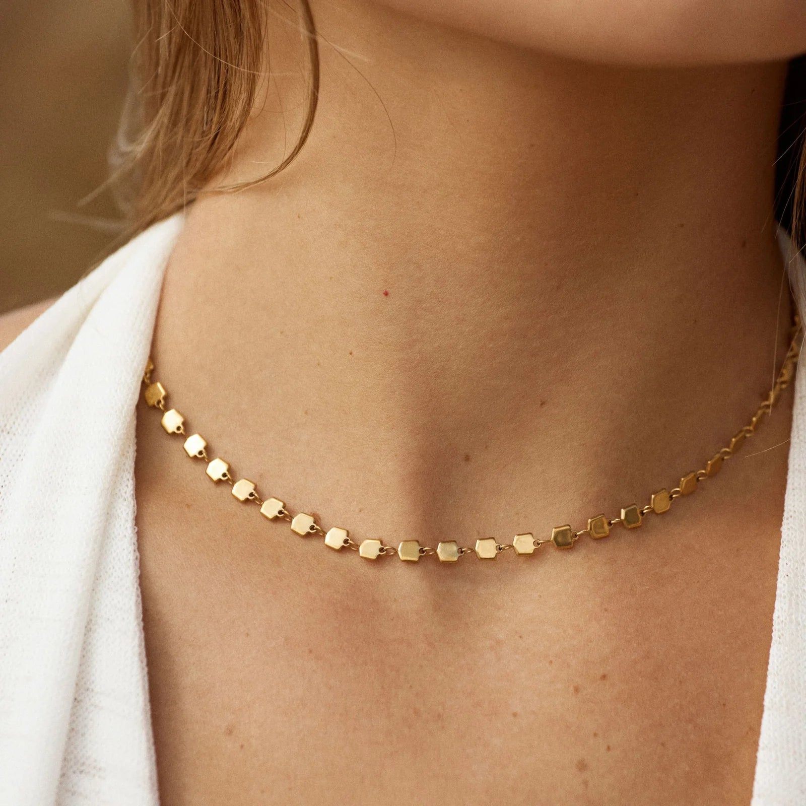 18K Gold Plated Geometric Bead Choker Necklace Waterproof