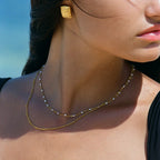 18K Gold Plated White Enamel & Satellite Chain Layered Necklace Set