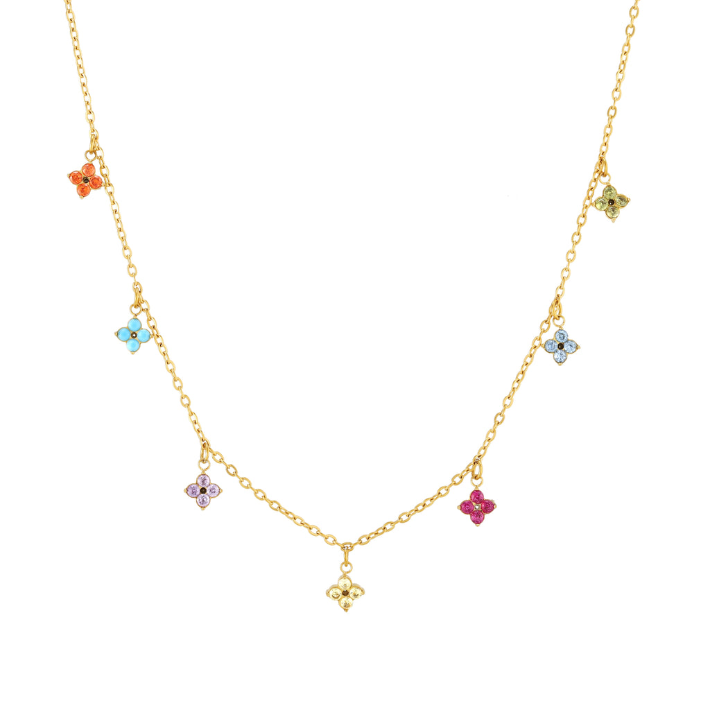 18K Gold Plated Colorful Floral Charm Choker Necklace
