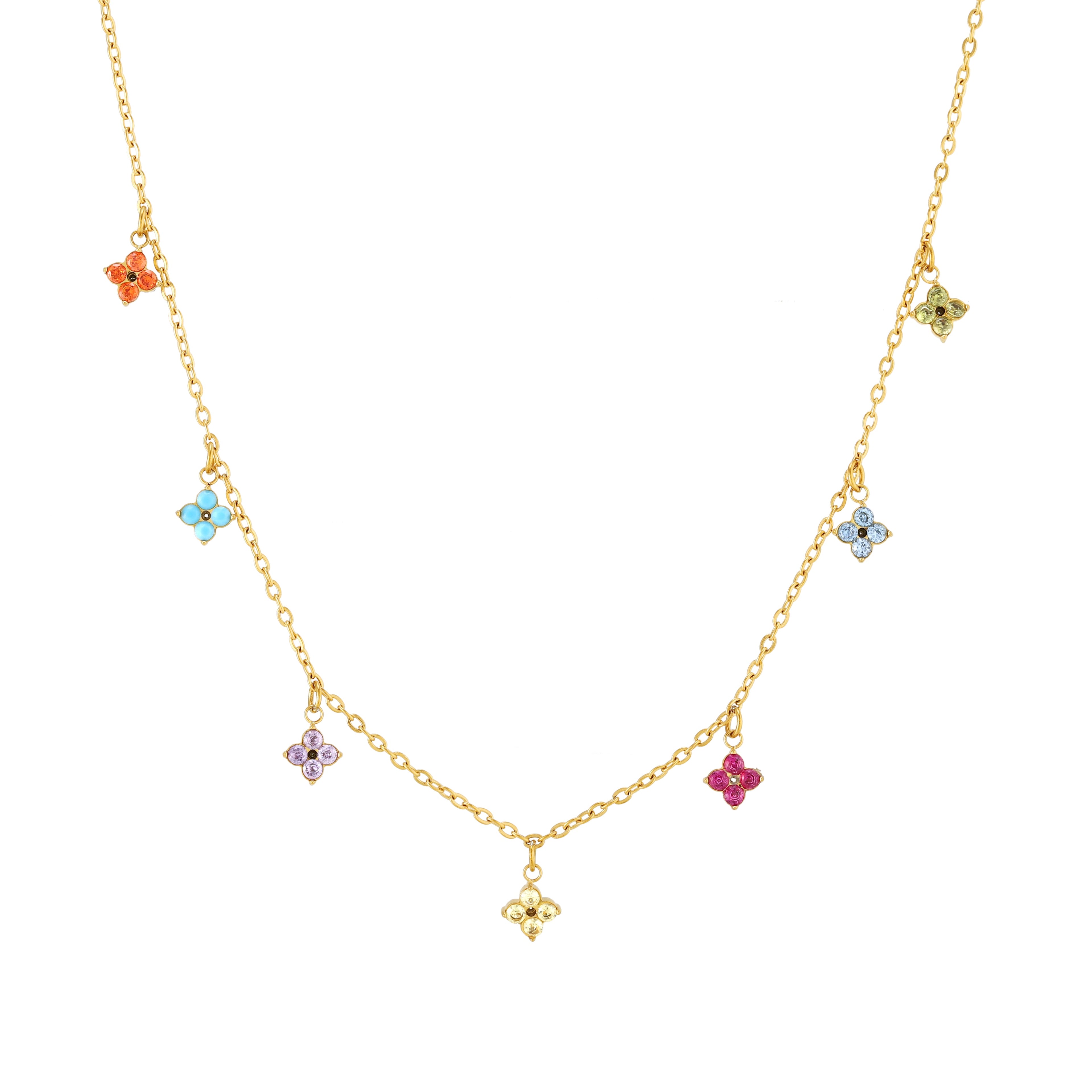 18K Gold Plated Colorful Floral Charm Choker Necklace