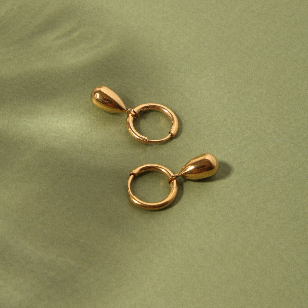 18K Gold Plated Sculptural Drop Hoop Earrings