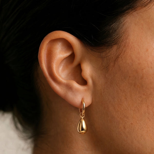 18K Gold Plated Sculptural Drop Hoop Earrings