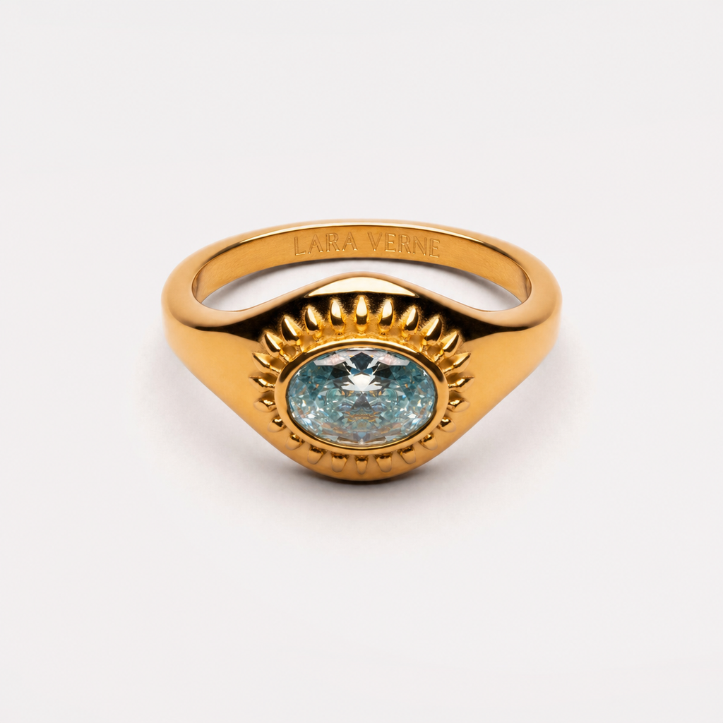 18K Gold Plated Blue Stone Ring by Lara Verne
